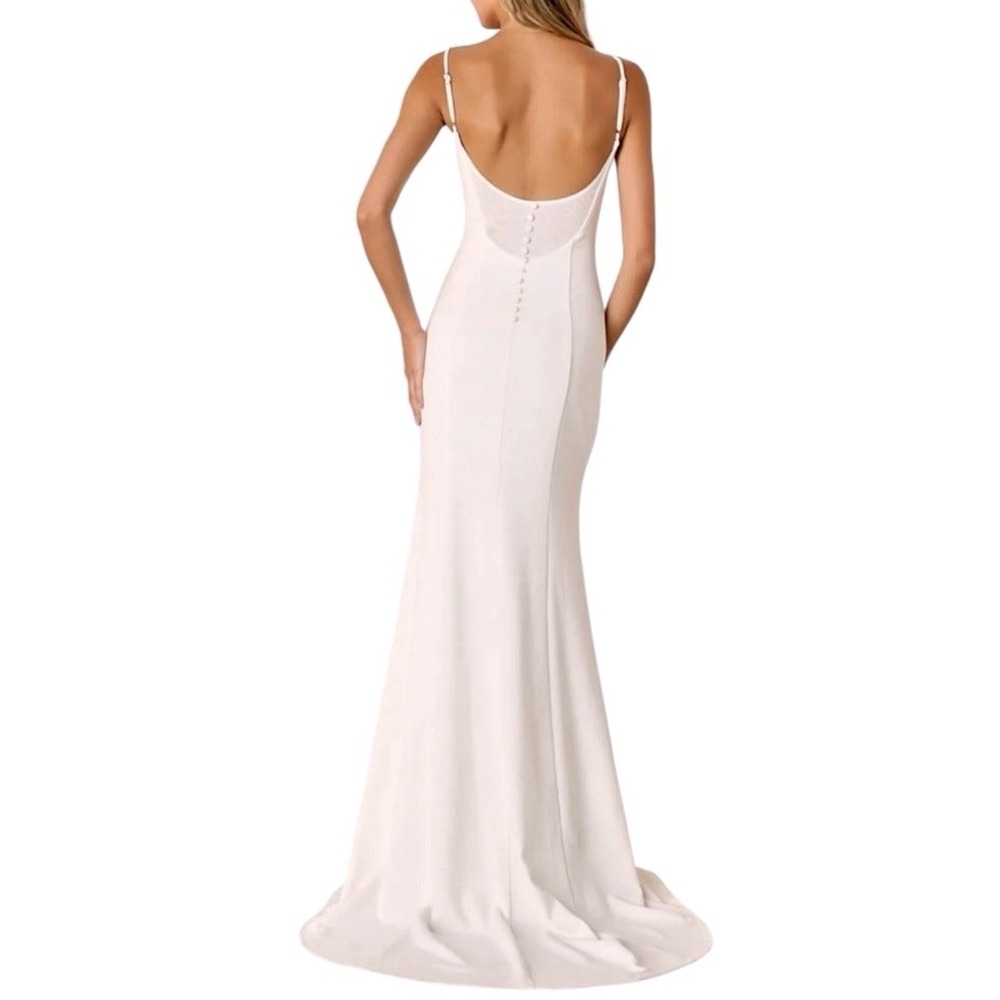 Lulus Ivory Satin Wedding Dress Open Back Bridal Maxi Gown‎ Size M